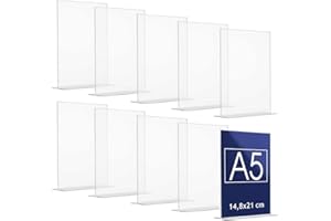 Danieli | Espositore Porta Menu da Tavolo 10 Pezzi 15x21x7 cm | Portalistino A5 Acrilico Trasparente Con Base a T | Porta Menu, Porta QR Code da Tavolo e Porta avvisi