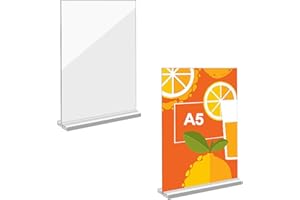 QHKLEW Acrylique Transparent,Port2e Enseigne en Acrylique A5, 2 Support en T, Support D'affichage Vertical Double Face en Plastique Transparent pour Cadre Photo, Maison, Bureau, Vente au Détail