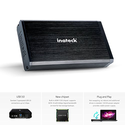 [Aluminium/USB 3.0/8to] Inateck Gehäuse externe Festplatte 3,5 Zoll USB 3.0 externe Festplatte/SSD Gehäuse aus Aluminium für Festplatte 3,5/2,5 SATA - 2
