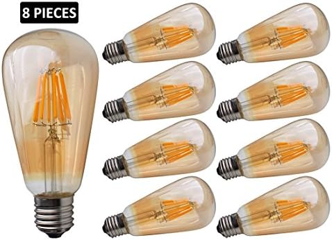 JCKing 8-Pack Dimmable AC 220V 8W ST64 E27 Screw LED Classic Filament Bulb, 8W LED Brown Glass Bulbs, 80W Incandescent Bulbs Replacement Warm White 2700K