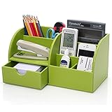 Oyfel Multi-fonctionnels Ensemble de Papeterie Organisateur de Bureau Ranger Compartiments en PU Cuir Collection Boîte de Rangement Rectangle