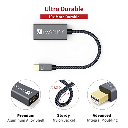 Mini Displayport (DP) auf HDMI Adapter (Superschlank, Extrem Langlebig) – Lebenslange Garantie – iVanky Nylon Thunderbolt auf HDMI Adapter für Apple, MacBook Air / Pro, Microsoft Surface Pro, Monitor, Projektor und weitere – Grau - 4