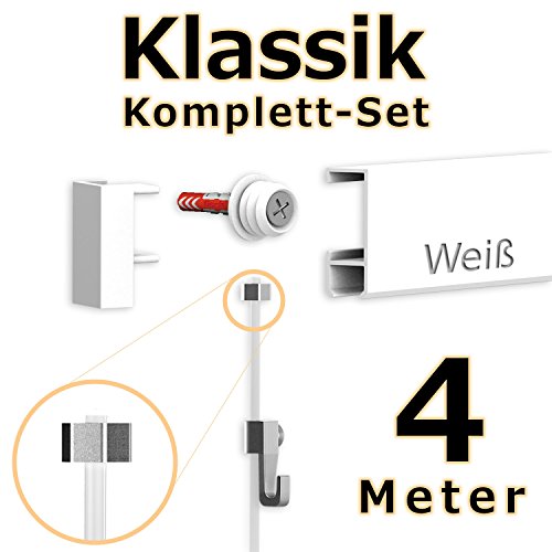 4 Meter Bilderschienen Galerieschienen – Komplett Set in weiß von Hang-it - 2