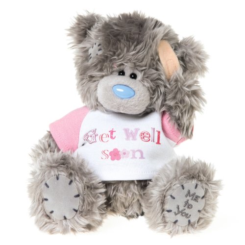 Me to You, Tatty Teddy, Grey Teddy Bear Wearing a 'Get Well' Soon T-shirt, Sits 6