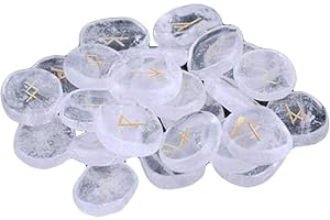 juanxian W3523 Runen-Set, Natursteine, klarer Bergkristall, gravierter Schriftzug, Wicca, heidnische Amulette, 25 Stück