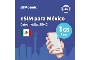 Roamic eSIM México para Viajeros - eSIM para Méjico - Datos Móviles en 5G/4G y Conexión de Alta Velocidad (1GB - 7 Días)