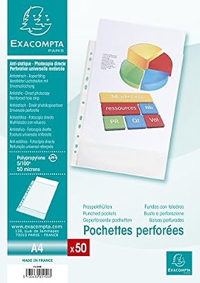 Exacompta 5150E Sachet de 50 Pochettes Perforees Polypropylene Graine 5 X 100E A4