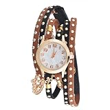 Souarts Damen Geflochten Kunstleder Armbanduhr mit AnhängerJugendliche Mädchen Armreif Uhr mit Batterie Zifferblatt 57.5cm