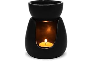 WD&CD Lampa zapachowa z ceramiki, lampa zapachowa, uchwyt na podgrzewacze, dyfuzor aromatów, podgrzewacz, do olejków eterycznych, kolor czarny