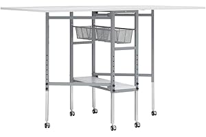 Sewing Online Quilting/Fabric Cutting Table, Grid Top with Silver Legs & Wheels - Adjustable Height, Folding Craft Table with Two Drop Leaves, Mobile, Compact & Easy to Store - 13386
