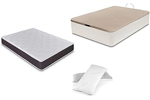 DORMIDAN - Pack de canapé abatible de Gran Capacidad + colchón viscoelástico + Almohada visco Copos de Regalo (150_x_190_cm, Blanco)