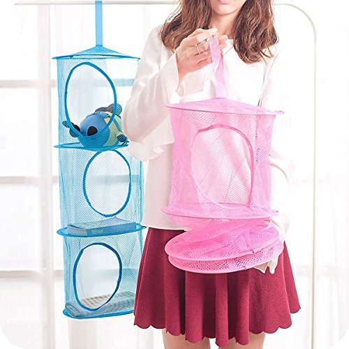 Tougo (lot de 3 à suspendre en maille filet Organiseur 3 compartiments de rangement jouets Sacs à économie d'espace – Best pour garder les salles, Organisé et libérer – Rose, Bleu, Violet