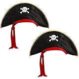 Color: negro, rojo, oro com-four® 2x Sombrero pirata para niños y adultos con pañuelo rojo integrado para fiestas temáticas u otras celebraciones (02 piezas - pirata negro/rojo/dorado)
