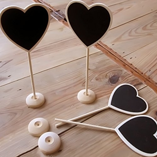 10 Stk Mini Holz Tafel Chalkboard Staffelei mit Ständer und robust Dicke Basis Herzform - 7