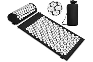 ANGELKISS Juego de acupresión con cojín para relajación y masaje, alivio del dolor de espalda, dolor de cabeza y cuello, trastornos del sueño en casa, oficina, color blanco y negro