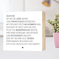 Zuhause - einzigartiges Holzbild 15x15x2cm zum Hinstellen und Aufhängen, echter Fotodruck mit Spruch auf Holz - schwarz-weißes Wand-Bild Aufsteller Holz-Schild Wandschild Holzdeko zur Dekoration im Büro und Daheim oder als Geschenk Mitbringsel Geschenkidee zum Umzug Einzug Geburtstag Hochzeit Vatertag für Freundin Mutter Schwester Familie ... Poster Kunst-Druck Home Deko - Lebensweisheit Regeln für Zufriedenheit & Glück