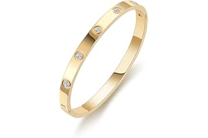RUIQUAN 18K Gold Plated Love Friendship Bracelet Crystal Bangle Cuff Best Gifts for Mother's Day Valentine's Day Wedding Couples and Birthdays