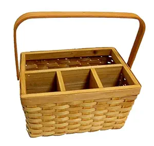 Wicker woven BASKET Bbq picnic eating UTENSIL CADDY flatware silverware holder organizer container