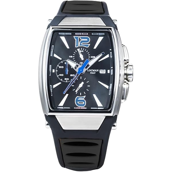 Locman Orologio Uomo Italia Tremila Crono Ref 0550 - Cassa Acciaio/Titanio, Cinturino Gomma Nero, Quadrante Nero/Arancione, 10 ATM