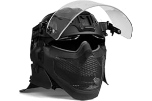 AQ zxdc Casco Antibalas Táctico de Cara Completa, con Máscara de Malla de Acero Antidisturbios, Protector Facial, Gafas Integradas, Protección para Oídos/Cuello, para Combate Militar SWAT Airsoft