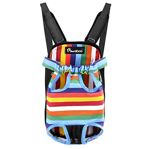Pawaboo Mochila del Perro - Adjustable Bolsa Delantera Pet Front Cat Dog Carrier Backpack/Piernas Afuera & Fácil de Ajustar para Viajar/Senderismo/Camping, Talla S - Iridiscencia