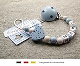 kleinerStorch Baby Schnullerkette mit Wunschnamen – Jungen Motiv Herz babyblau - 3