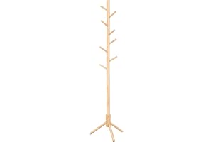 VASAGLE Klädhängare i Massivt Trä, med 8 Krokar, 47x47x175 cm | Fristående Klädställning, Justerbar Höjd, för Hall och Sovrum
