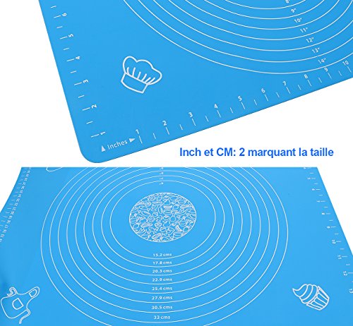 ilauke DIY Silikonpad Teigmatte 50*40cm mit Größe Zeichnen und Teigroller 33cm Ausrollstab Silikon-Arbeitsmatte Fondant ausrollen Tortendeko Ausstecher Ausstechform Modellierwerkzeug (set blau) - 8
