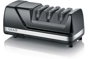 ‎GRAEF. GRAEF CX125 - Elektrischer Messerschärfer, 3 Stufen, Perfekte Schleifwinkel für 15° Klingen, Diamantbeschichtung, Für Küchen-, Jagd-, Gewerbe-, Wellenschliffmesser, Ultrascharfe Klingen, Schwarz
