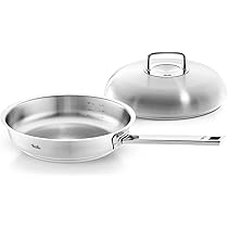 Fissler Pure Collection - Pentola per arrosto in acciaio inox (diametro 24 cm, 3,9 L) con coperchio in metallo, scala graduata interna, compatibile induzione