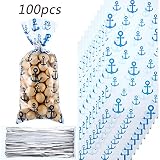 papel celofan azul claro Paquete satisfactorio: 100 piezas de bolsas para fiestas náuticas con 100 piezas de corbatas de regalo de plata, cantidad suficiente para envolver o empacar caramelos y regalos, le ayudan a preparar una fiesta satisfactoria