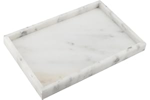ZOENHOU Plateau de rangement rectangulaire en marbre naturel de 30 x 20 cm, blanc étoilé pour salle de bain, réservoir de toilette, support décoratif pour table basse, comptoir d'évier
