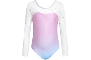 JiAmy Gymnastics Leotards for Girls, Long Sleeve Kids Gymnastics Athletic Outfit Sparkle Dancing Ballet Unitard for 3-12 Years