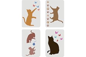 FINGERINSPIRE 4 plantillas de mariposa de gato de 29,7 x 21 cm, tamaño A4, plantilla reutilizable de vinilo grande para pintar sobre tela de madera, muebles, tarjetas, decoración del hogar