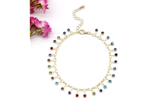 LVGPH Anklets for Women Naturally Adjustable Anklet Crystal Color Rhinestone Anklet Classic Mariner Chain Ankle Bracelets Creative Beach Personality Wild Feet Jewelry Pendant Anklet women girl jewelry Gift