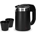 GIONEE Stainless Steel Brings 0.5Ltr Double Wall Portable Steel Body Small Size Electric Kettle For Water/Tea/Coffee/Milk/Noodle With Fast Boiling Powerful Heating Element&Auto Shut-Off 1100W (Black)