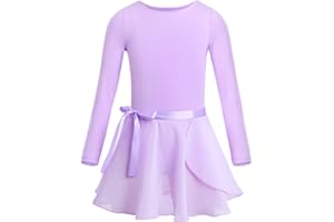 CHICTRY Ballettkleid Kinder Mädchen Langarm Tanzkleid Rundhals Ballett Body Einfarbig Trikot Mit Chiffon Wickelrock Dancewear