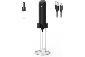 COKUNST Rechargeable Milk Frother Handheld, Electric Frother Mixer with Integrated USB-C Stand, Matcha Coffee Lattee Portable Drink Mixer Pasteable Hanging Stand for Kitchen