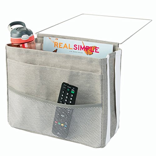 InterDesign 04943EU Wren Nachttisch-Organizer für Handy, Tablet, Zeitschriften, Wasserflasche, Fernbedienung – 3 Taschen, hellgrau, Cotton, 31.75 x 12.7 x 25.4 cm - 4
