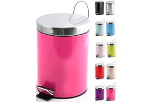 MSV Poubelle à cosmétiques Acier Inoxydable Pink avec Récipient intérieur Amovible Salle de Bains Poubelle à pédale Boîte à ordures – 3 litres