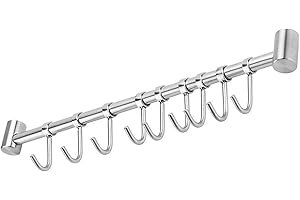 Intirilife barra de colgar para la cocina de acero inoxidable con 9 ganchos móviles para taladrar - 49.8 x 3.4 x 2.2 cm - barra de colgar para la cocina gancho varilla portavasos soporte de pared