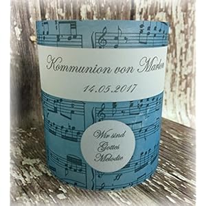 4er Set Tischlicht Tischlichter Kommunion Konfirmation Jugendweihe Taufe Musik Melodie Deko Tischdeko personalisierbar türkisblau blau