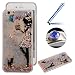 Produktbild Etche Schutzhülle für iPhone 6S/iPhone 6 Hülle, iPhone 6S/iPhone 6 Fließen Flüssig Tasche, Schwimmend Stern Case für iPhone 6S/iPhone 6, Klar Transparent Dynamisch Shiny Glanz Sparkle Sterne Wasser Schmetterling Mädchen Blumen Back Hard Cover zurück Tasche Schutzhülle für iPhone 6S/iPhone 6 + 1x Diamant Staub Stecker + 1x Blau Eingabestift(Mädchen Katze Vogel)
