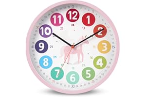 DASIAUTOEM Zegar ścienny dla dzieci, cichy, kolorowy, Ø 25,4 cm, zegar ścienny dla chłopców i dziewczynek, zegar dziecięcy pomoc w czytaniu w pokoju dziecięcym, do pokoju dziecięcego, klasy, pokoju