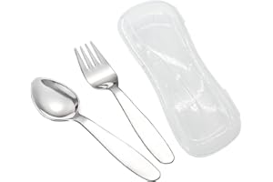 VANRA Set di 2 cucchiai per forchetta per bambini con custodia da viaggio per portapranzo, in acciaio inossidabile 18/8, set di posate per bambini Set di utensili per la scuola (cucchiaio forchetta)