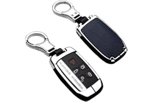 ontto Funda Cubierta Protectora para Llave de Coche para Land Rover Defender Discovery LR4 Range Rover Evoque Sport Jaguar XE XJ con Llavero Carcasa de Aleación de Zinc Case Mando de Auto-Azul Plata