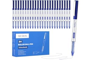 GC QUILL 24 Stylos Roller à Encre Liquide à Pointe Fine de 0,5 mm, Séchage Rapide pour écrire, journal, prendre des notes, fournitures scolaires et de bureau (bleu) GC-RBP-BE02