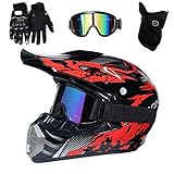 [CONJUNTO DE CASCO FUERA DE LA CARRETERA]: Motocicletas accesorios de casco integral con guantes de motocicleta, gafas de protección para motocicletas, máscara de motocross. Excelente equilibrio de rendimiento y transpirabilidad, una experiencia de conducción cómoda con una visión clara y una cabeza fría.