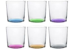 UNISHOP Set de 6 Vasos de Agua de Colores Pastel, Vasos de Cristal Multicolor y Transparentes, Aptos para Lavavajillas