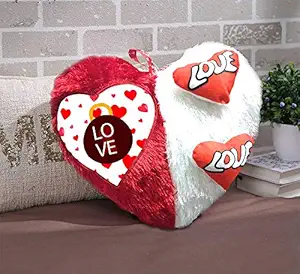 DreamVio Love Heart Shape Valentine Day Gift Fur Cushion,Plush Pillow for Gifting on Birthdays,Anniversaries Color - Red, White (Size- 17x17 inch) Shape 61